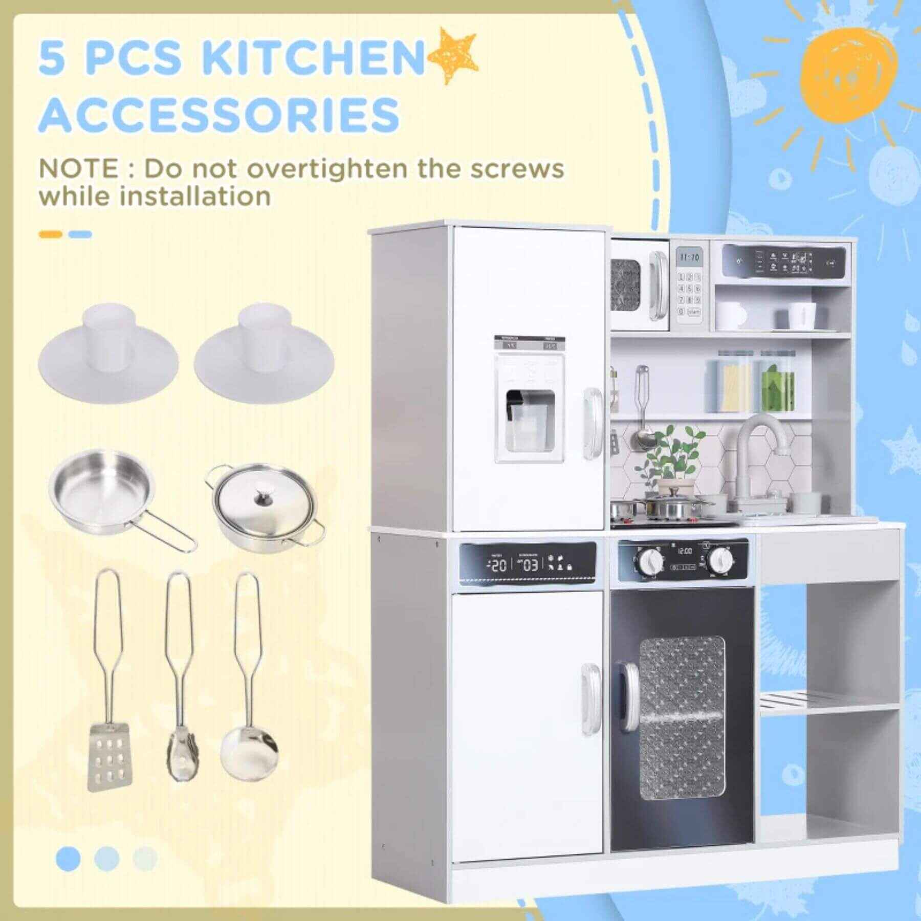 Qaba Kids Kitchen Playset w/ Accessories White