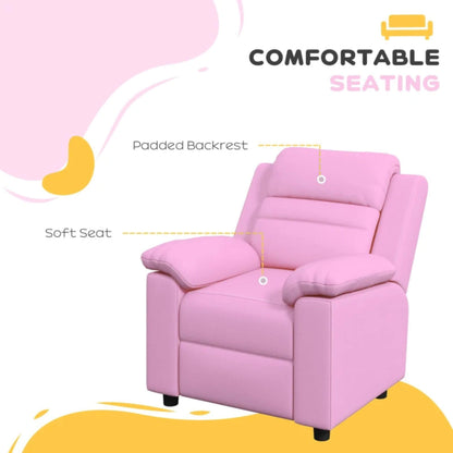 Qaba Kids Leather Recliner Chair with Armrest, Footrest, Headrest, Pink