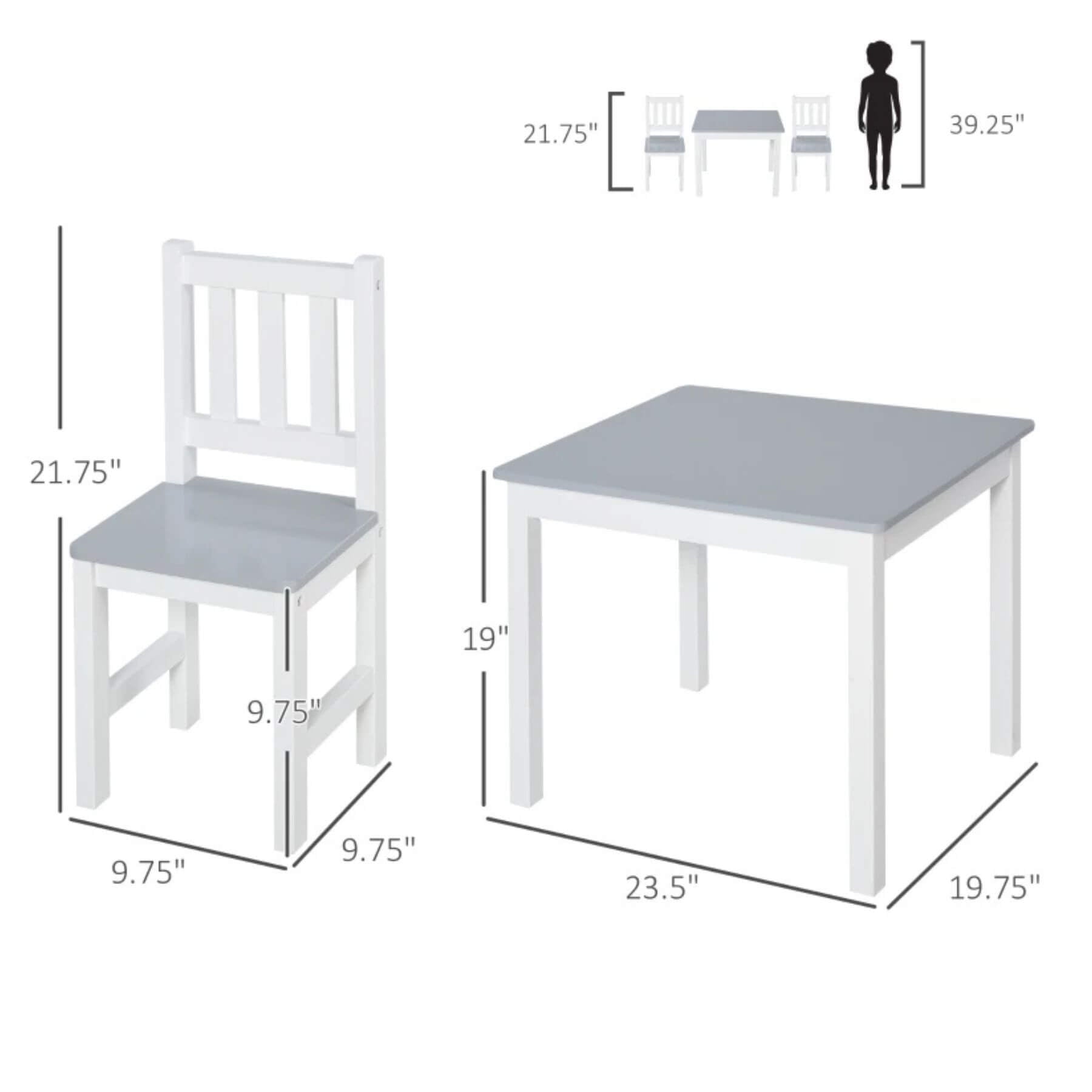 Qaba Kids Table and 2 Chairs Set Toddler Multi-usage Desk Grey