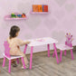 Girl Sitting at Qaba Kids Table and 2 Chairs Set Toddler Multi-usage Desk Pink