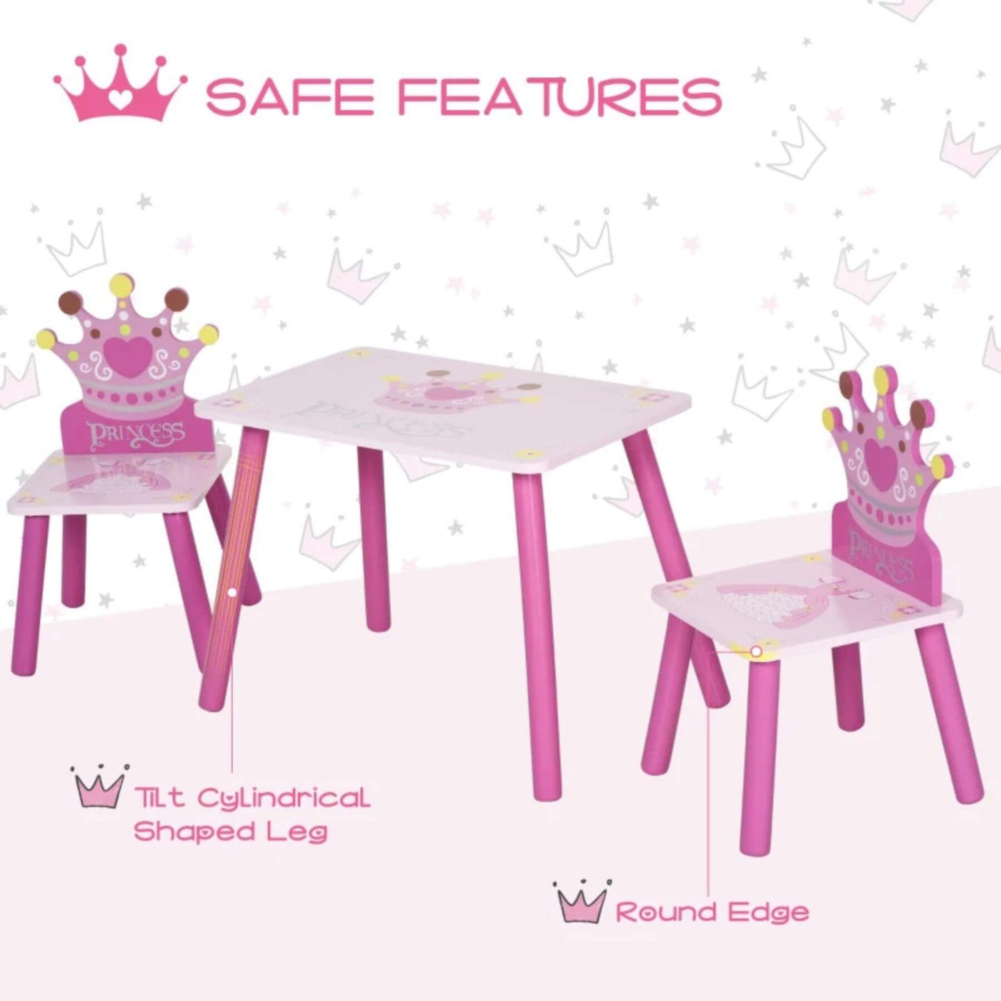 Qaba Kids Table and 2 Chairs Set Toddler Multi-usage Desk Pink