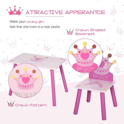 Qaba Kids Table and 2 Chairs Set Toddler Multi-usage Desk Pink