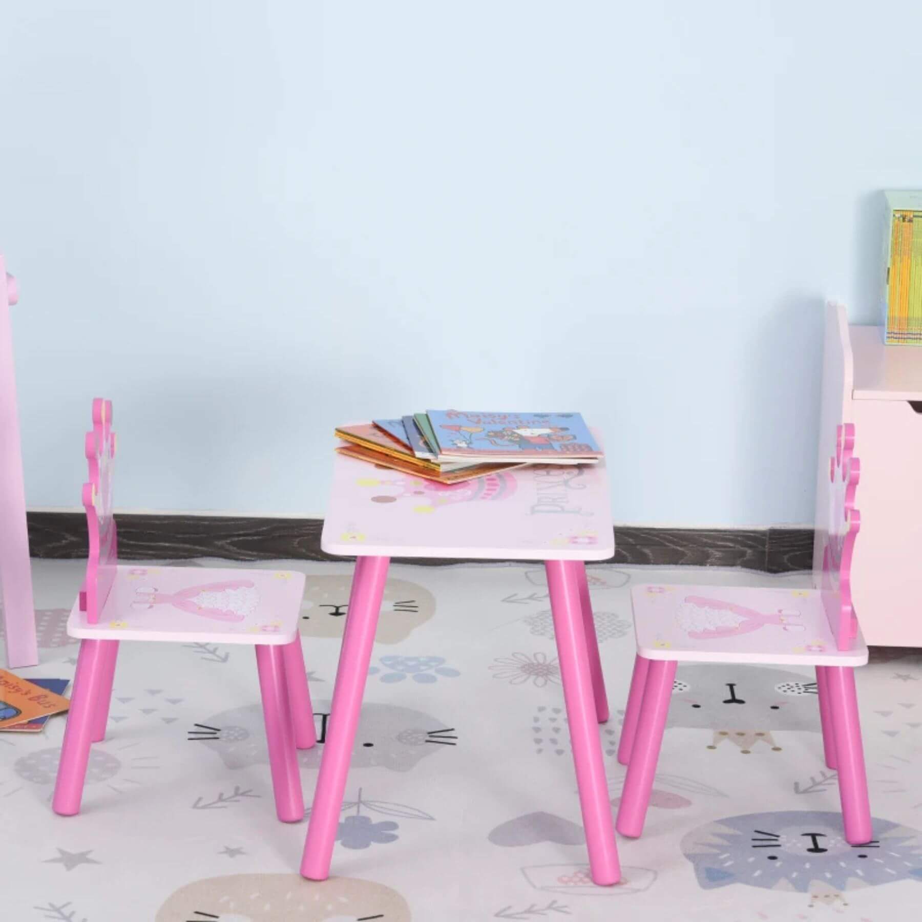 Qaba Kids Table and 2 Chairs Set Toddler Multi-usage Desk Pink