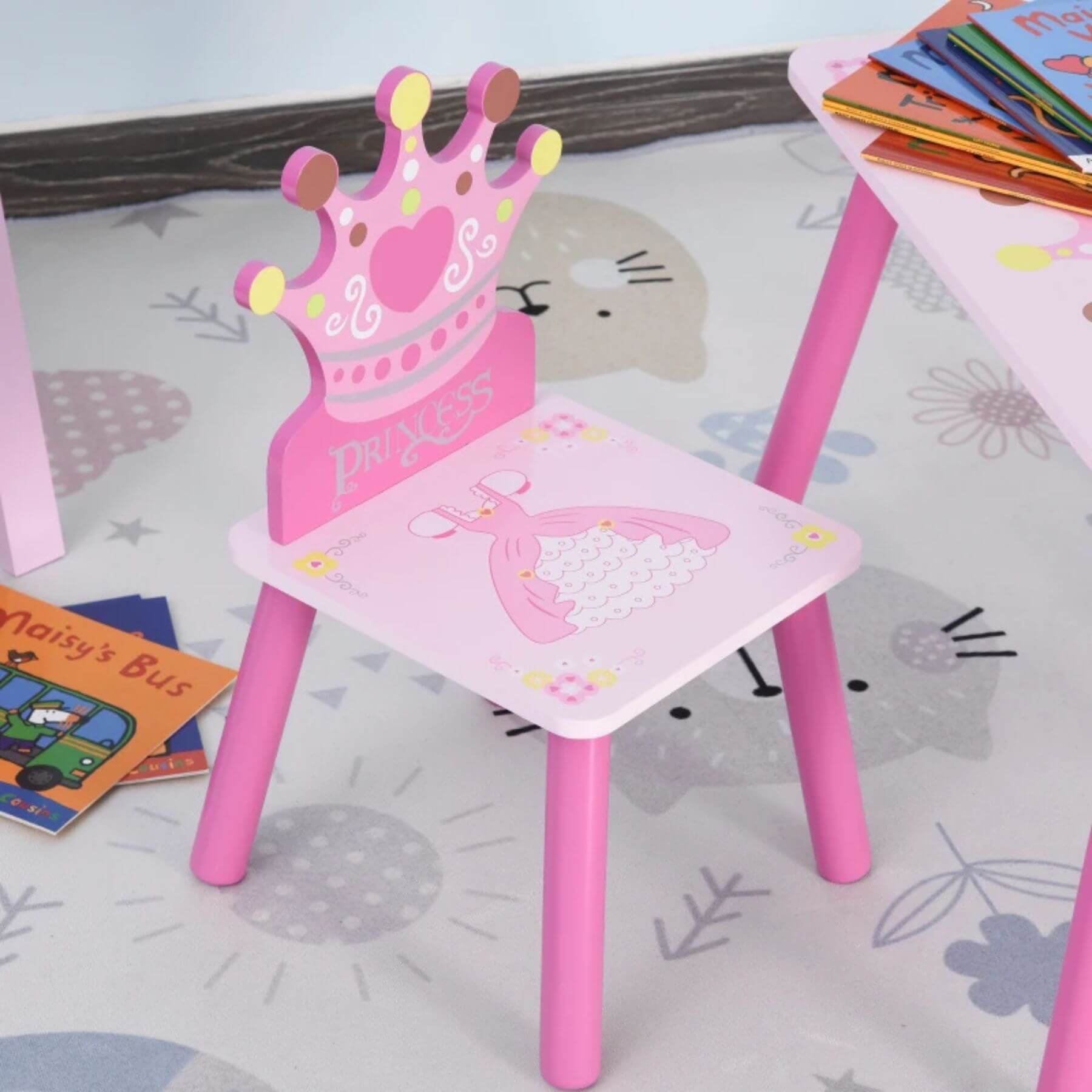 Detail of Qaba Kids Table and 2 Chairs Set Toddler Multi-usage Desk Pink