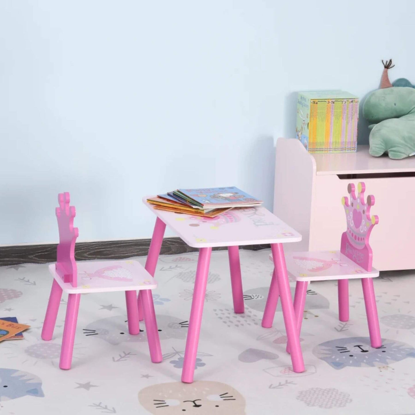 Qaba Kids Table and 2 Chairs Set Toddler Multi-usage Desk Pink