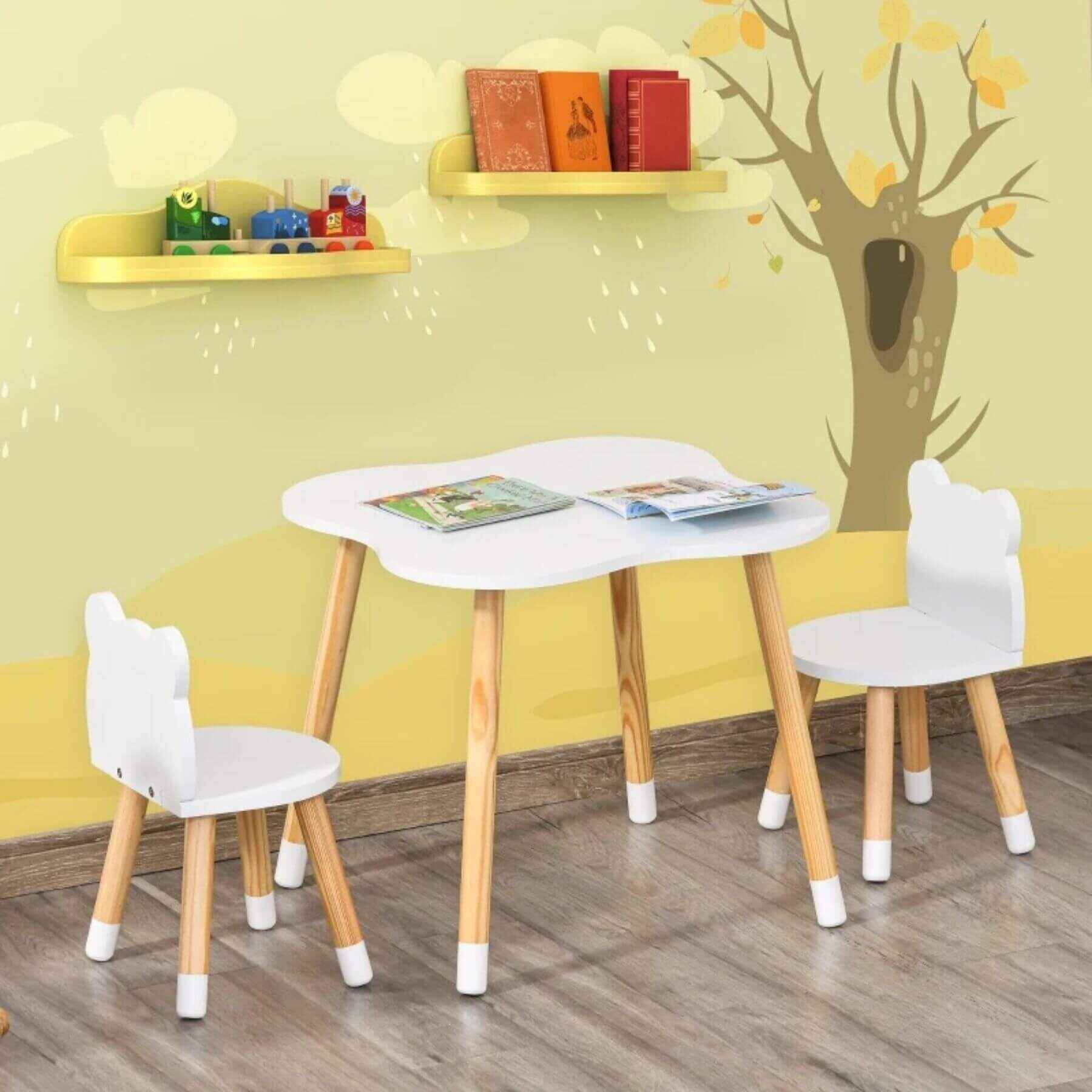 Qaba Kids Table and 2 Chairs Set Toddler Multi-usage Desk White