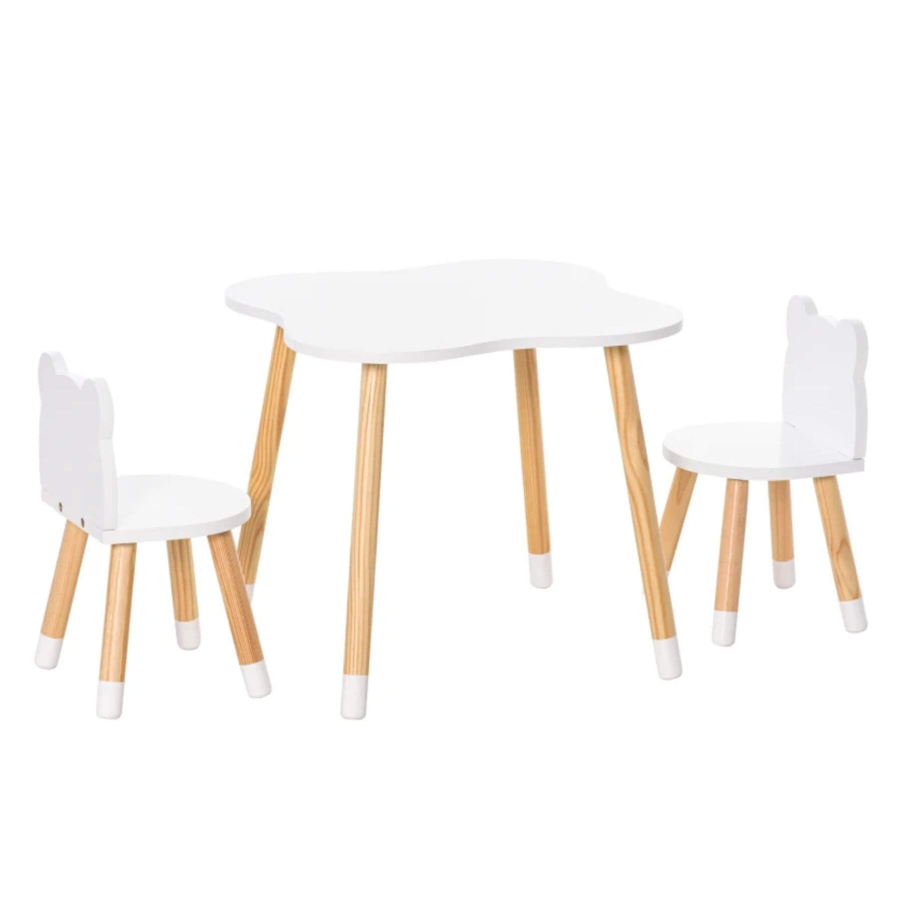 Qaba Kids Table and 2 Chairs Set Toddler Multi-usage Desk White