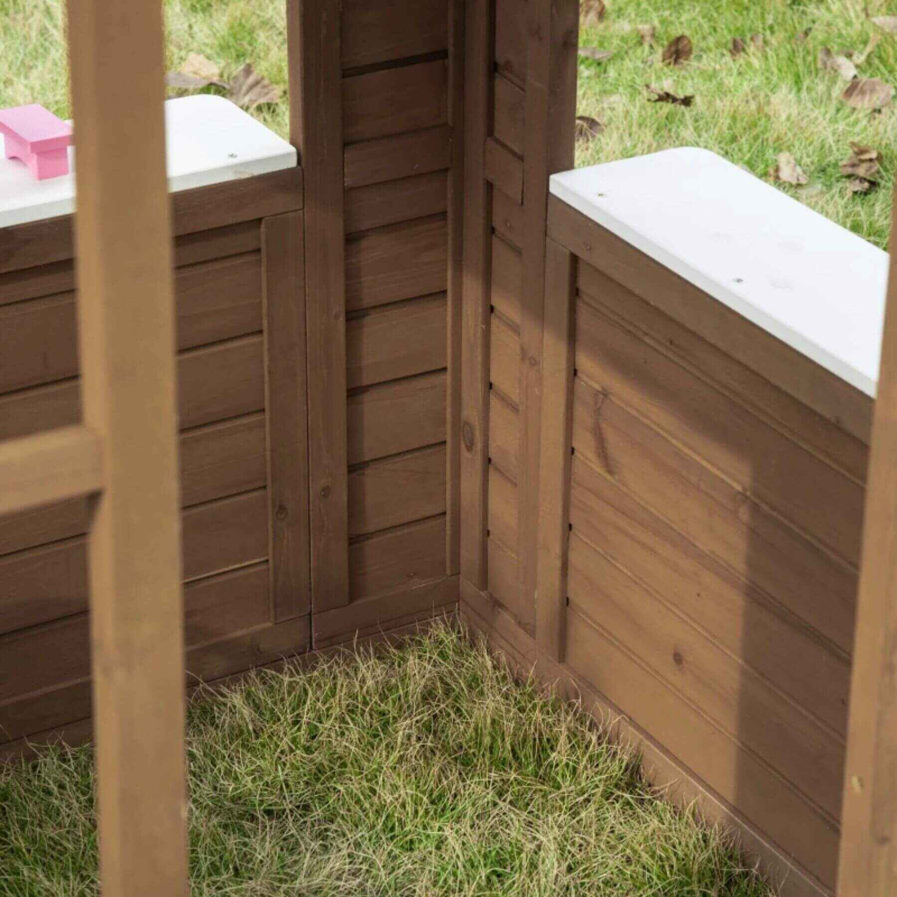 Detail of Outsunny Kids Outdoor Wooden Playhouse Brown