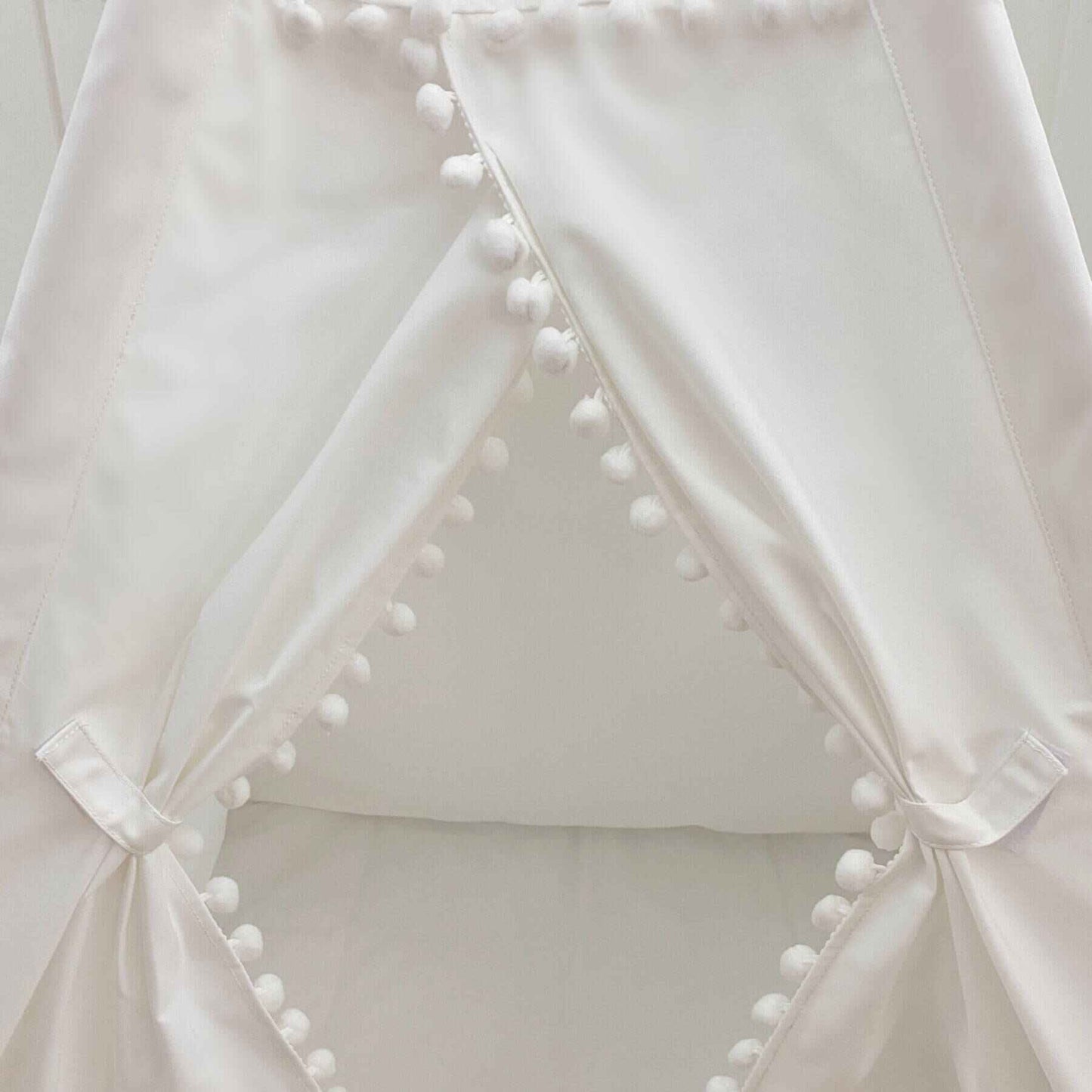 Detail of Domestic Objects Handmade Kids Play Tent in Cotton Canvas, White Pom Pom Trim