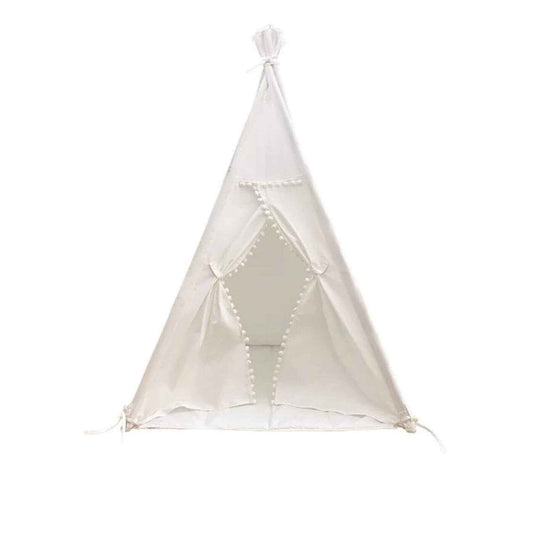 Domestic Objects Handmade Kids Play Tent in Cotton Canvas, White Pom Pom Trim