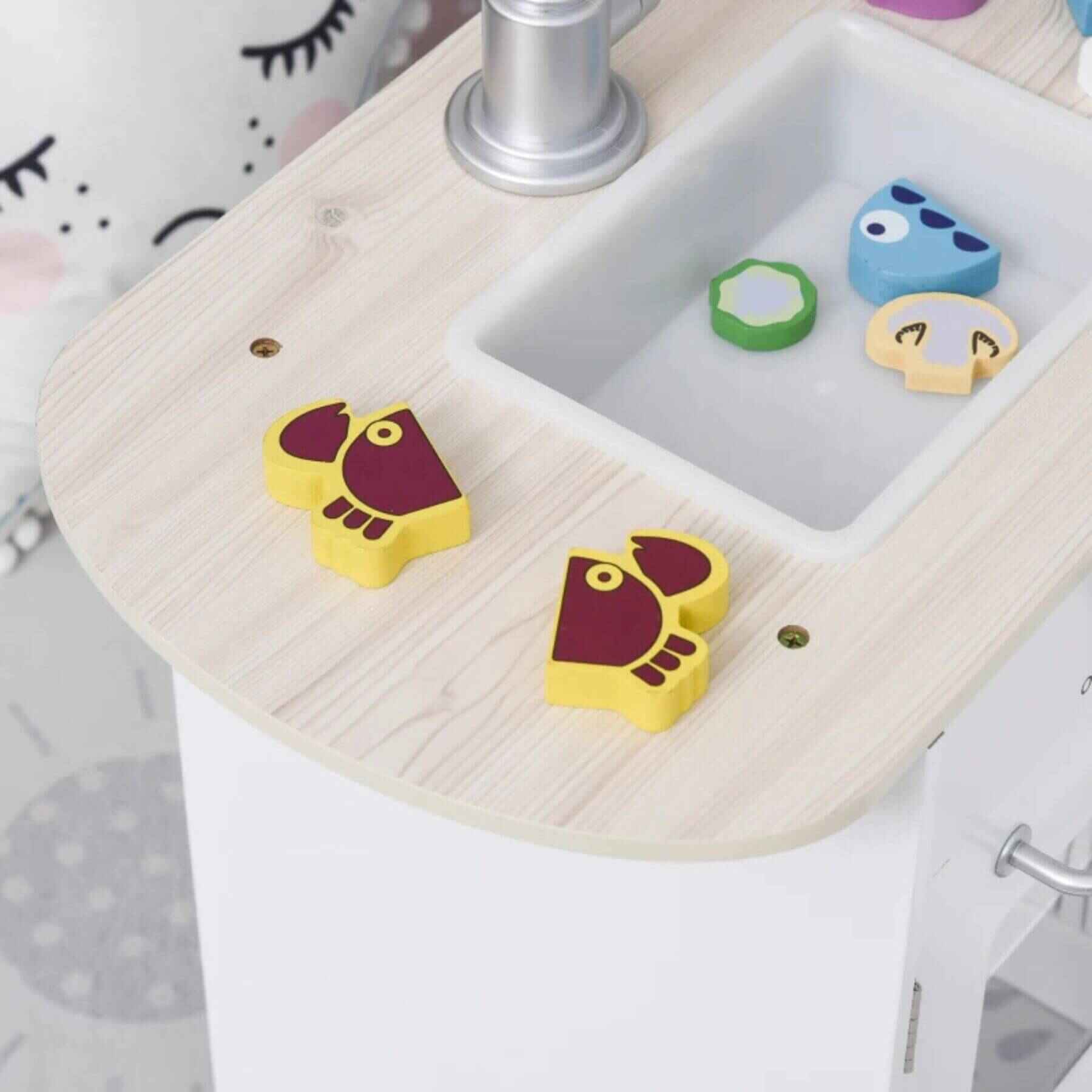 Detail of Qaba Kids Pretend Wooden Kitchen Set, for Age 3 Years, White