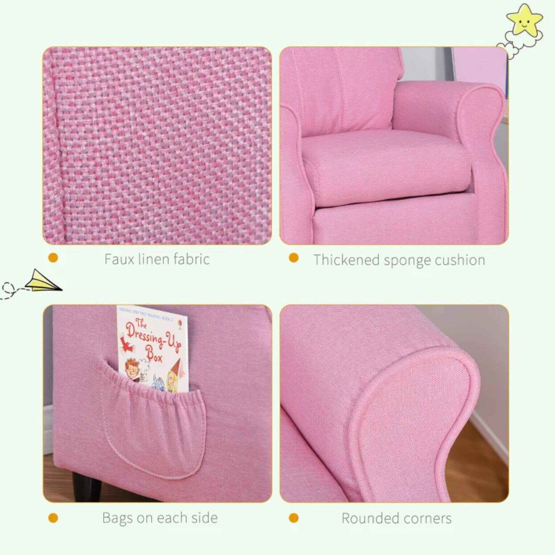 Detail of Qaba Kids Recliner Chair Children Sofa Angle Adjustable Single Lounger, Light Pink