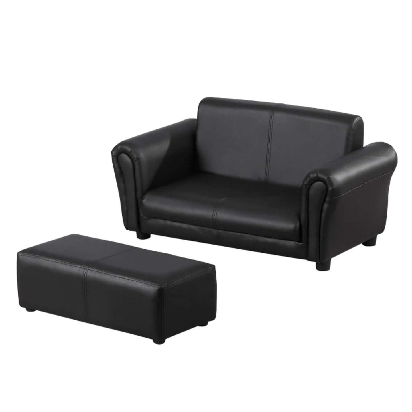 Qaba Kids Sofa Set with Footstool for Toddlers and Babies, Black