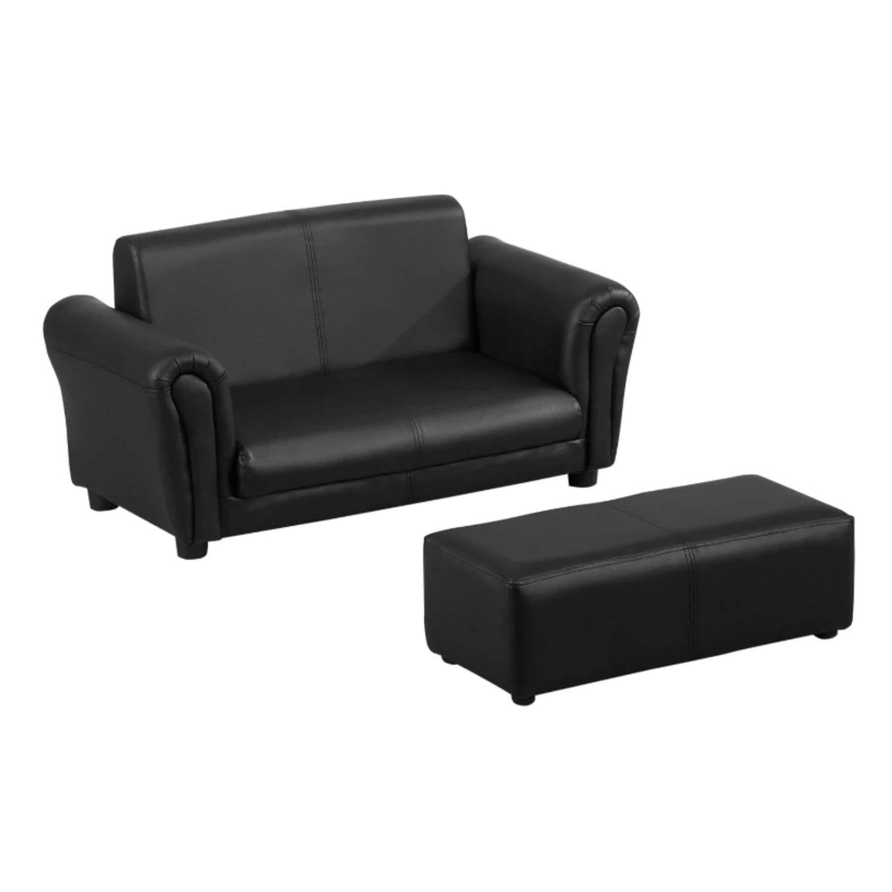 Qaba Kids Sofa Set with Footstool for Toddlers and Babies, Black