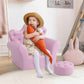 Girl Sitting on Qaba Kids Sofa Set with Footstool, Princess Sofa with Diamond Decoration, Pink