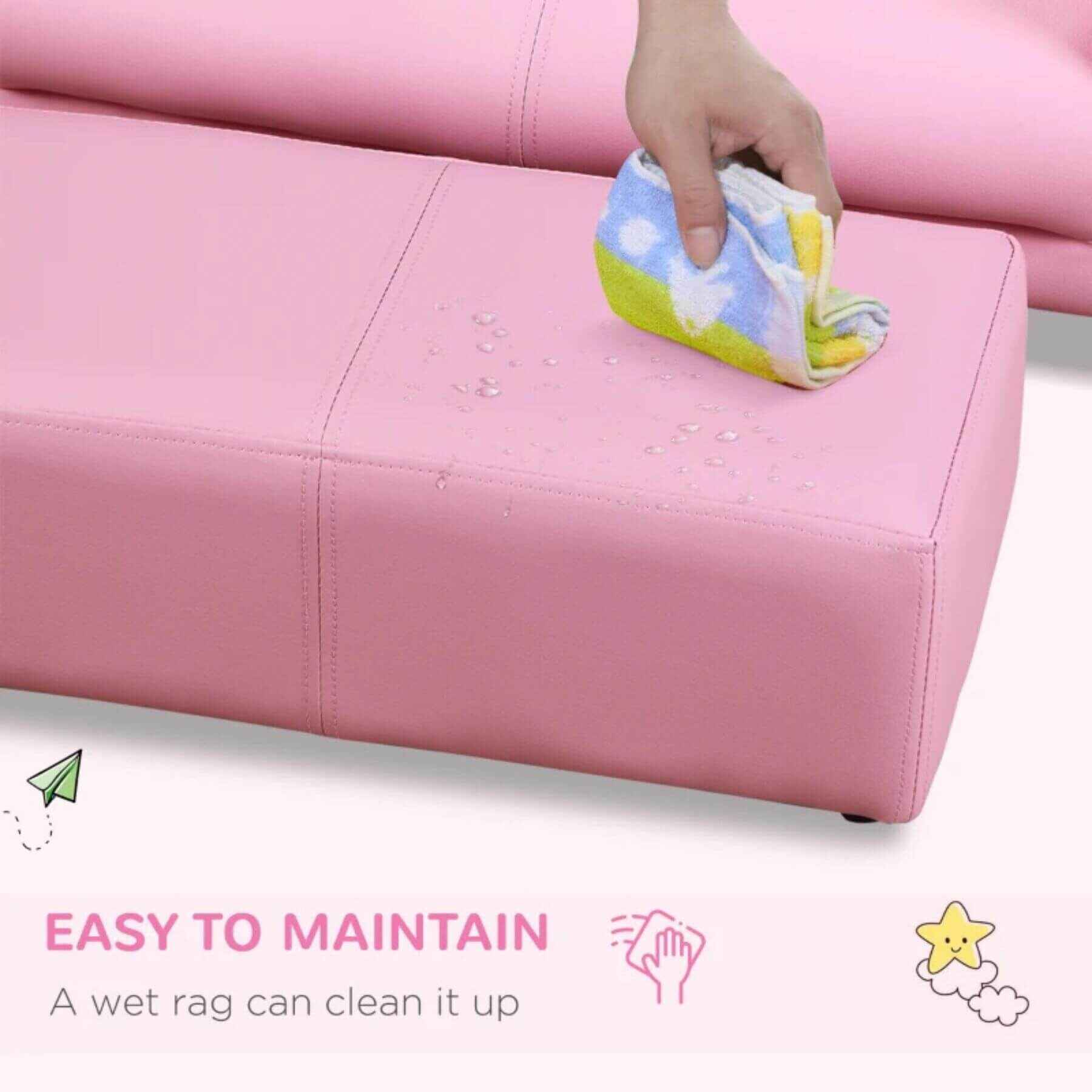 Detail of Qaba Kids Sofa Set with Footstool for Toddlers and Babies, Pink