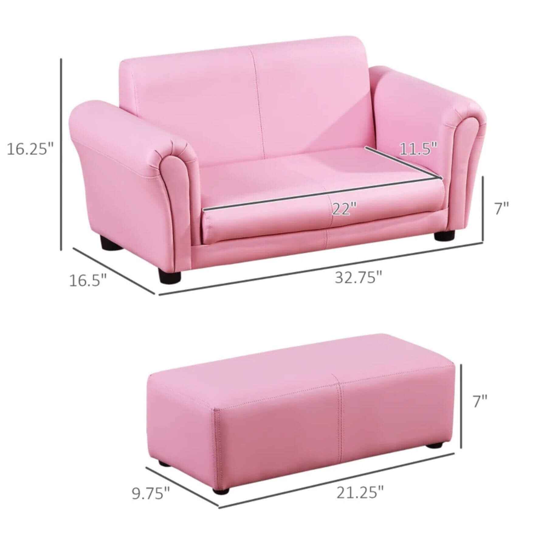 Qaba Kids Sofa Set with Footstool for Toddlers and Babies, Pink