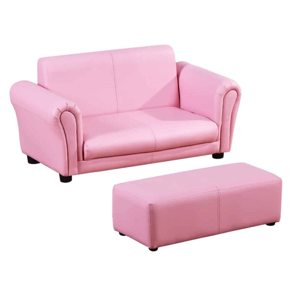 Qaba Kids Sofa Set with Footstool for Toddlers and Babies, Pink