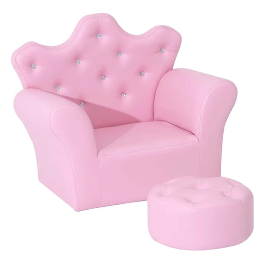 Qaba Kids Sofa Set with Footstool, Princess Sofa with Diamond Decoration, Pink