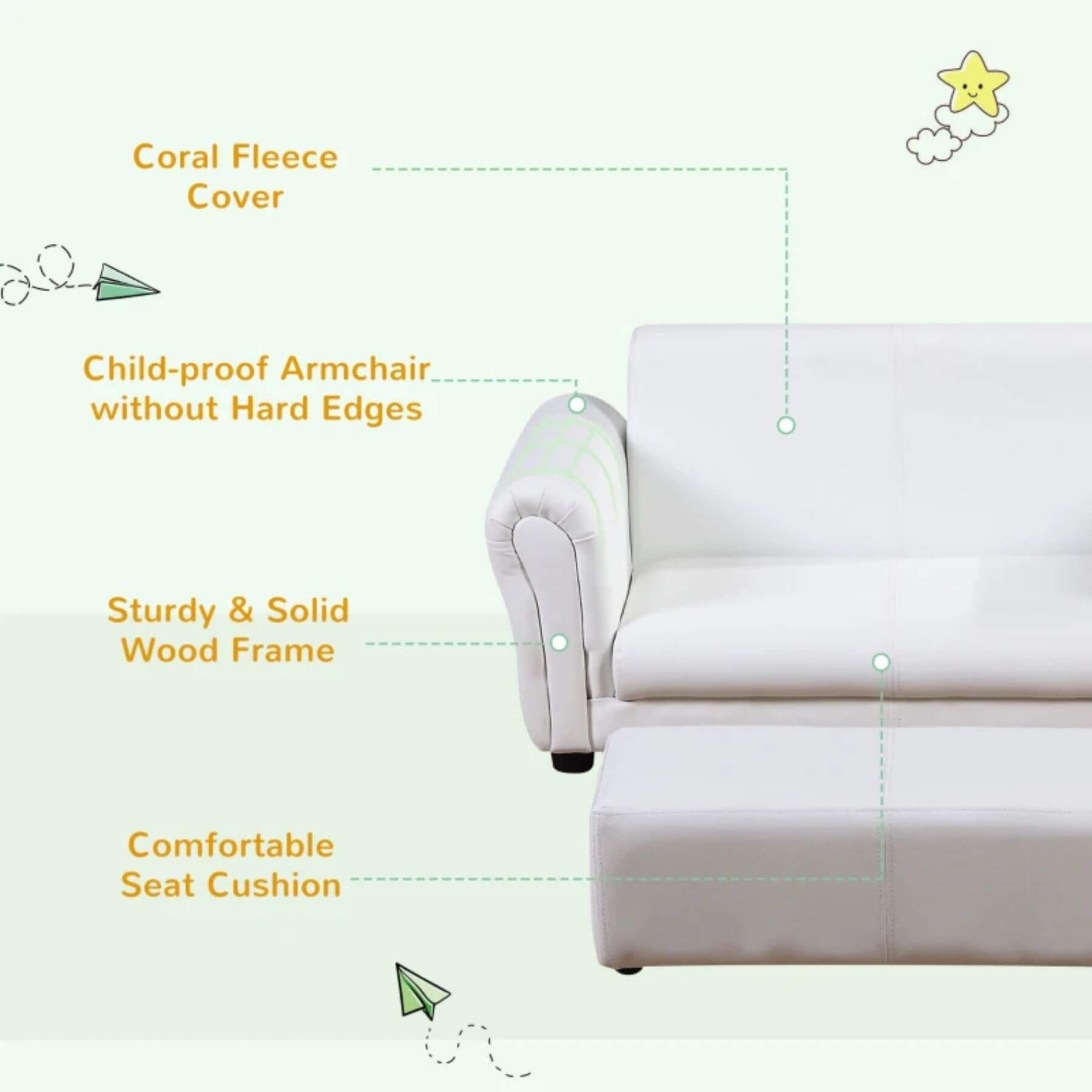 Detail of Qaba Kids Sofa Set with Footstool for Toddlers and Babies, White