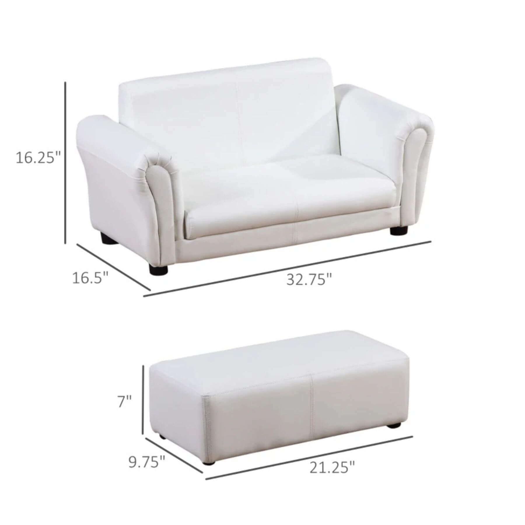 Qaba Kids Sofa Set with Footstool for Toddlers and Babies, White