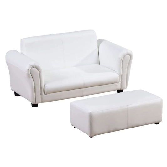 Qaba Kids Sofa Set with Footstool for Toddlers and Babies, White