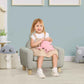 Girl Sitting on Qaba Kids Sofa with Cat Ear Backrest and Wooden Legs, Grey