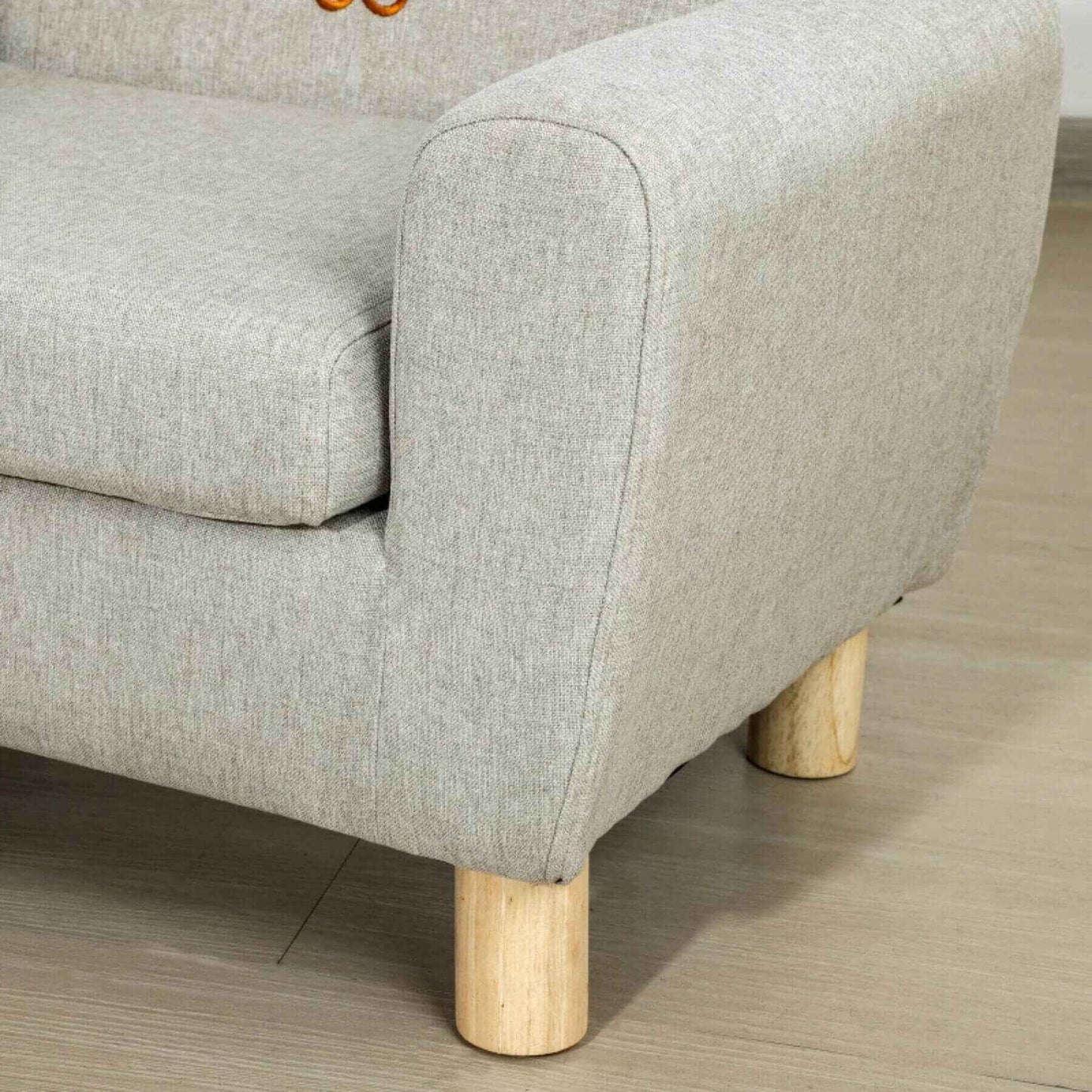 Detail of Qaba Kids Sofa with Cat Ear Backrest and Wooden Legs, Grey