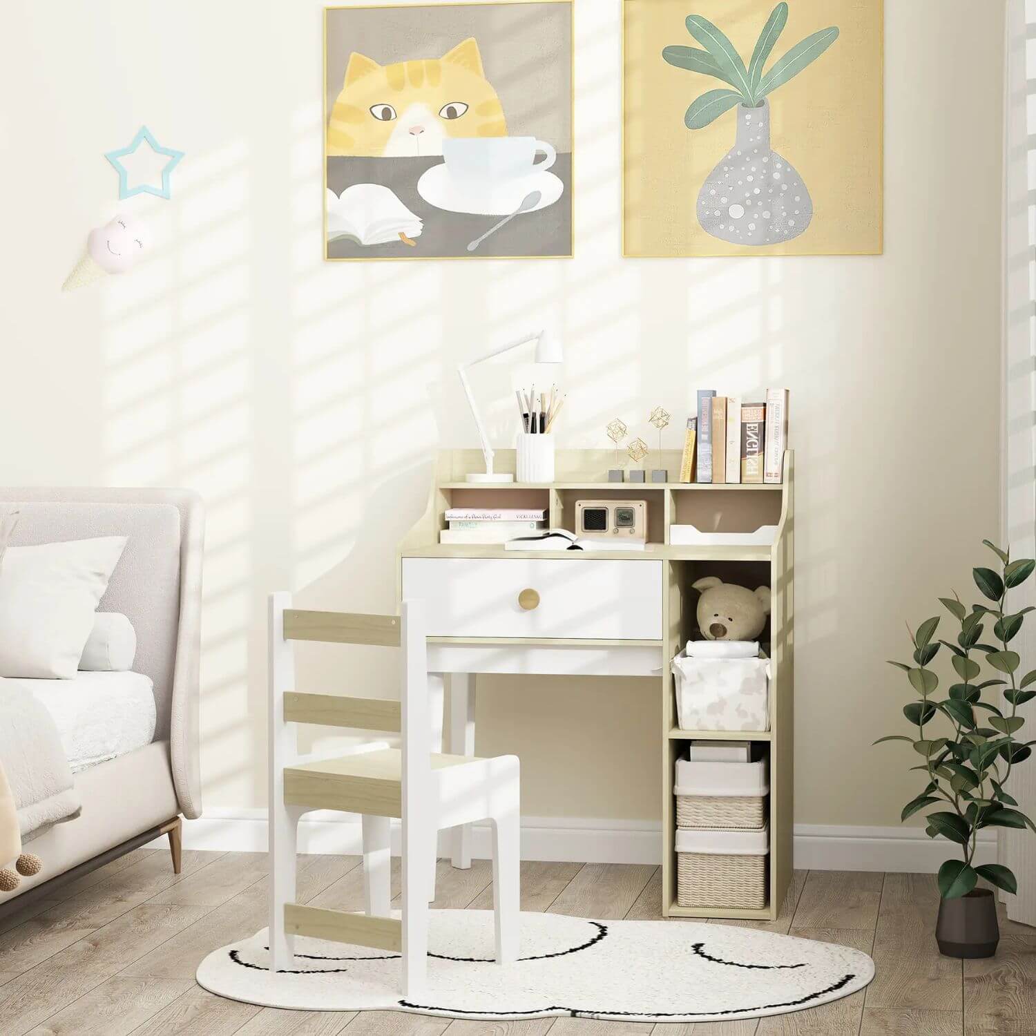 Qaba Kids Desk and Chair Set White