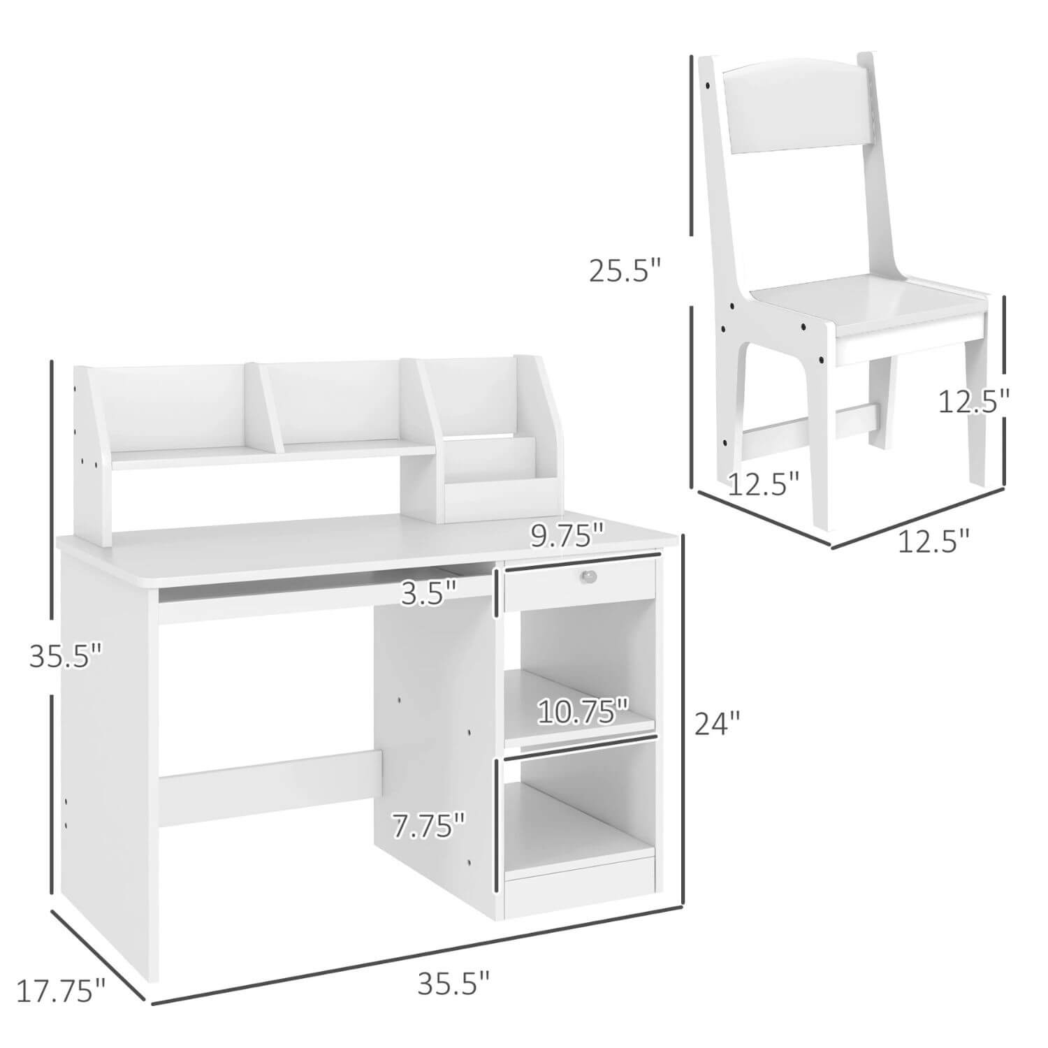 Qaba Kids Desk and Chair Set with Storage White