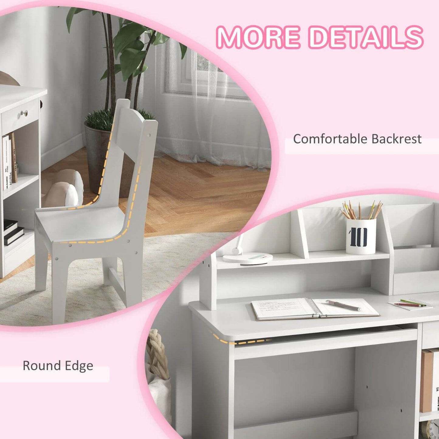 Details of Qaba Kids Desk and Chair Set with Storage White