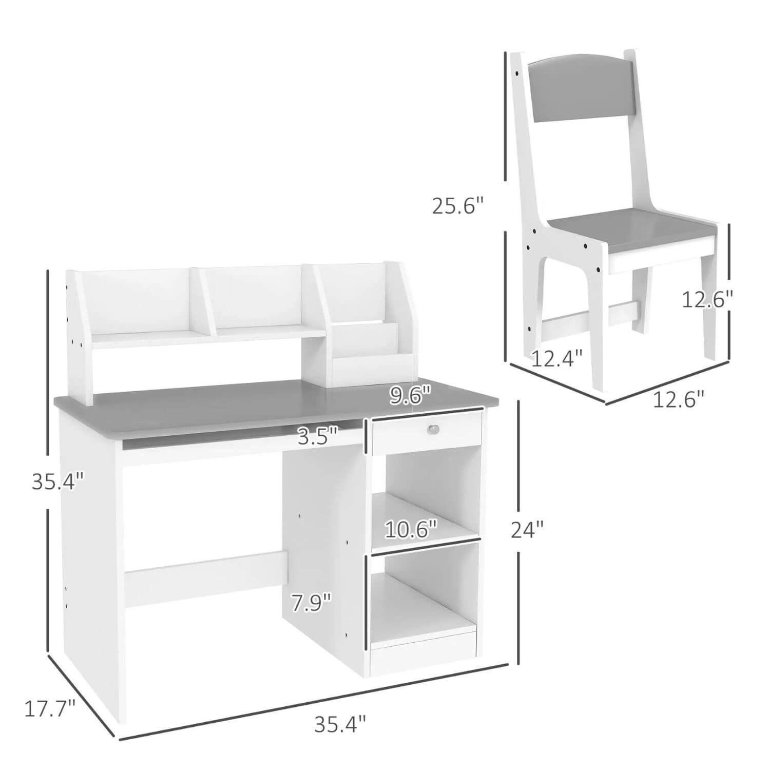 Qaba Kids Desk and Chair Set with Storage Gray