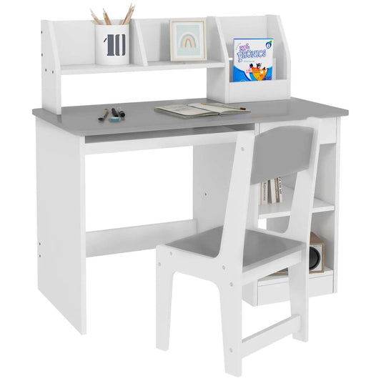 Qaba Kids Desk and Chair Set with Storage Gray