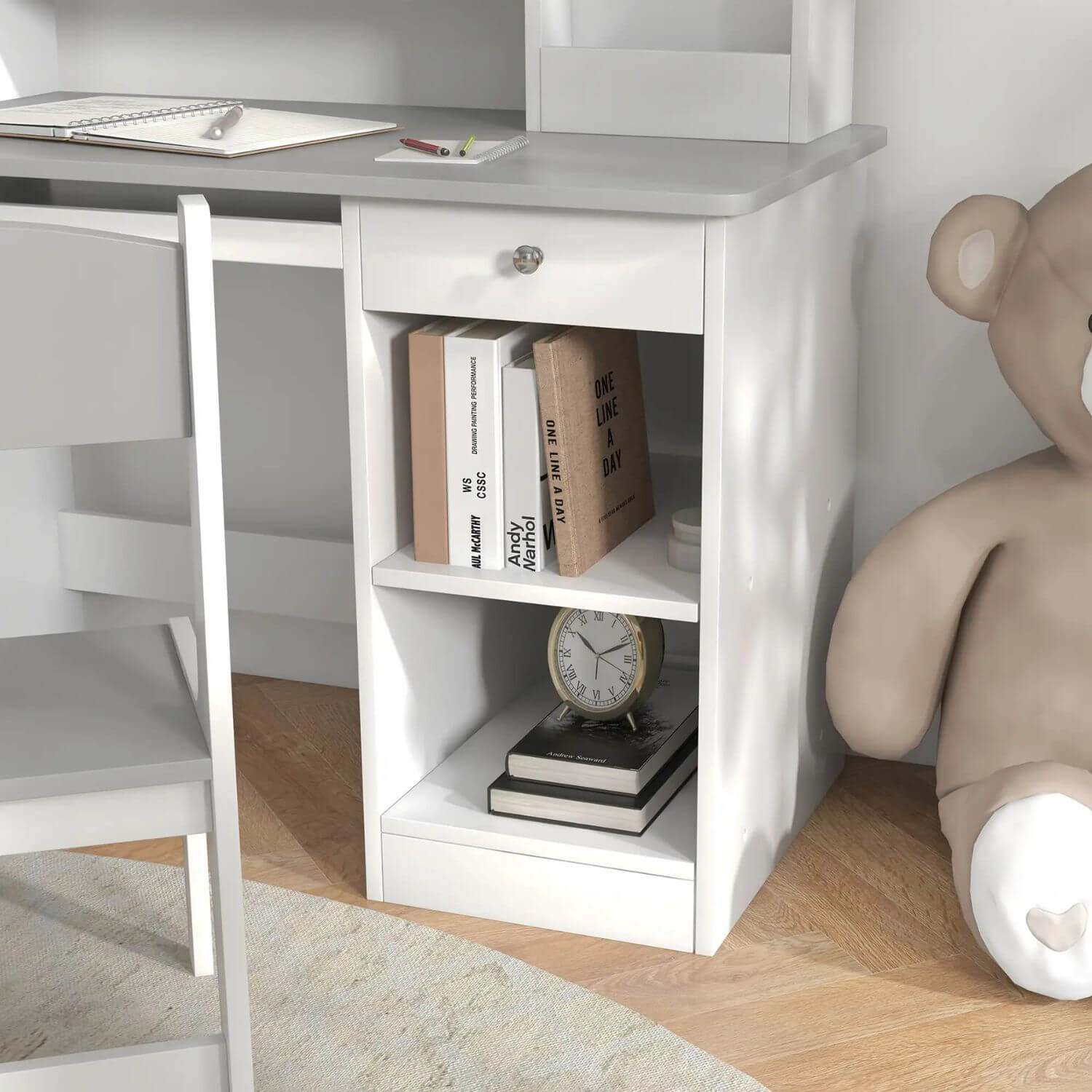 Detail of Qaba Kids Desk and Chair Set with Storage Gray