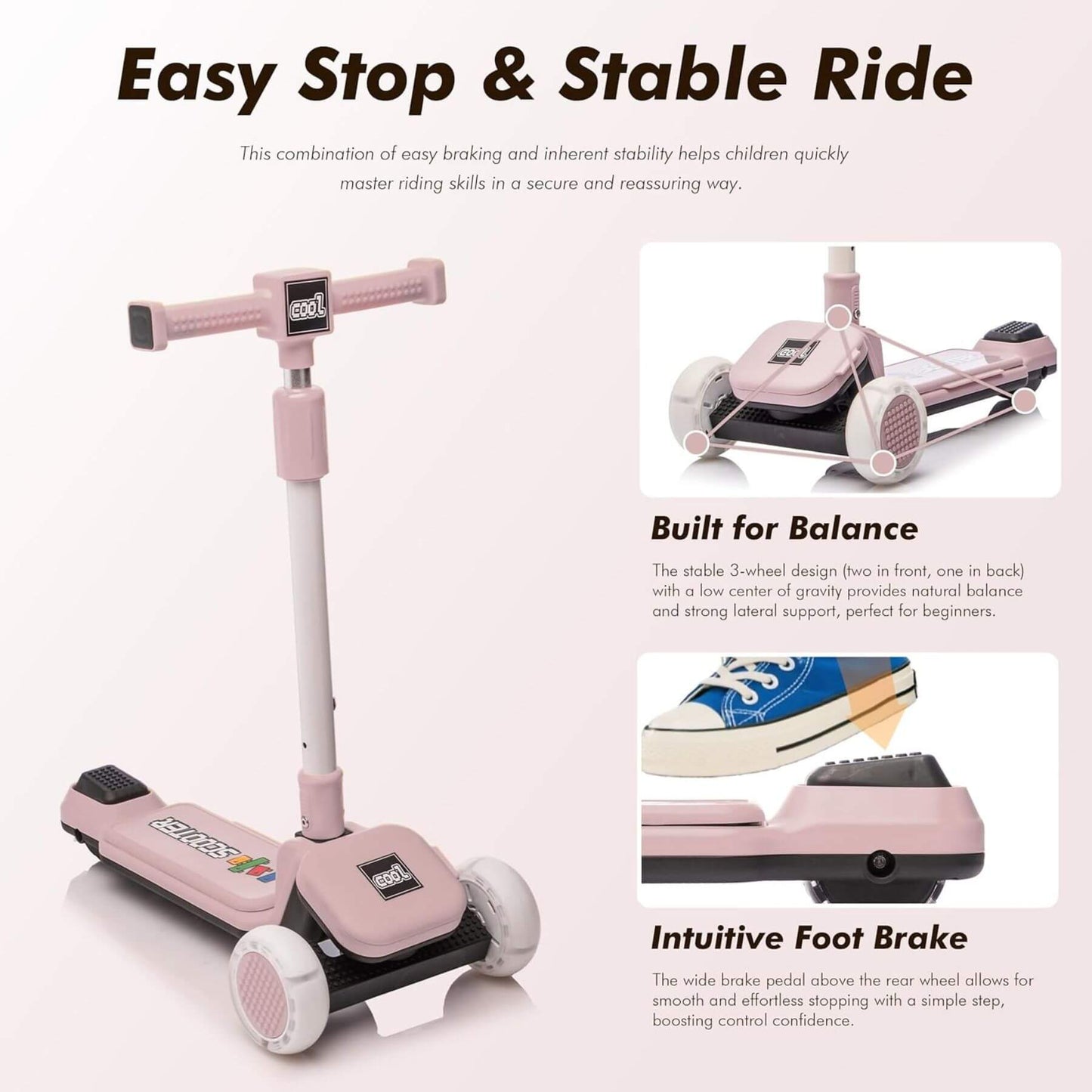 Features of Kids Ride On 3-Wheel Scooter W/Buildable Blocks - Purple