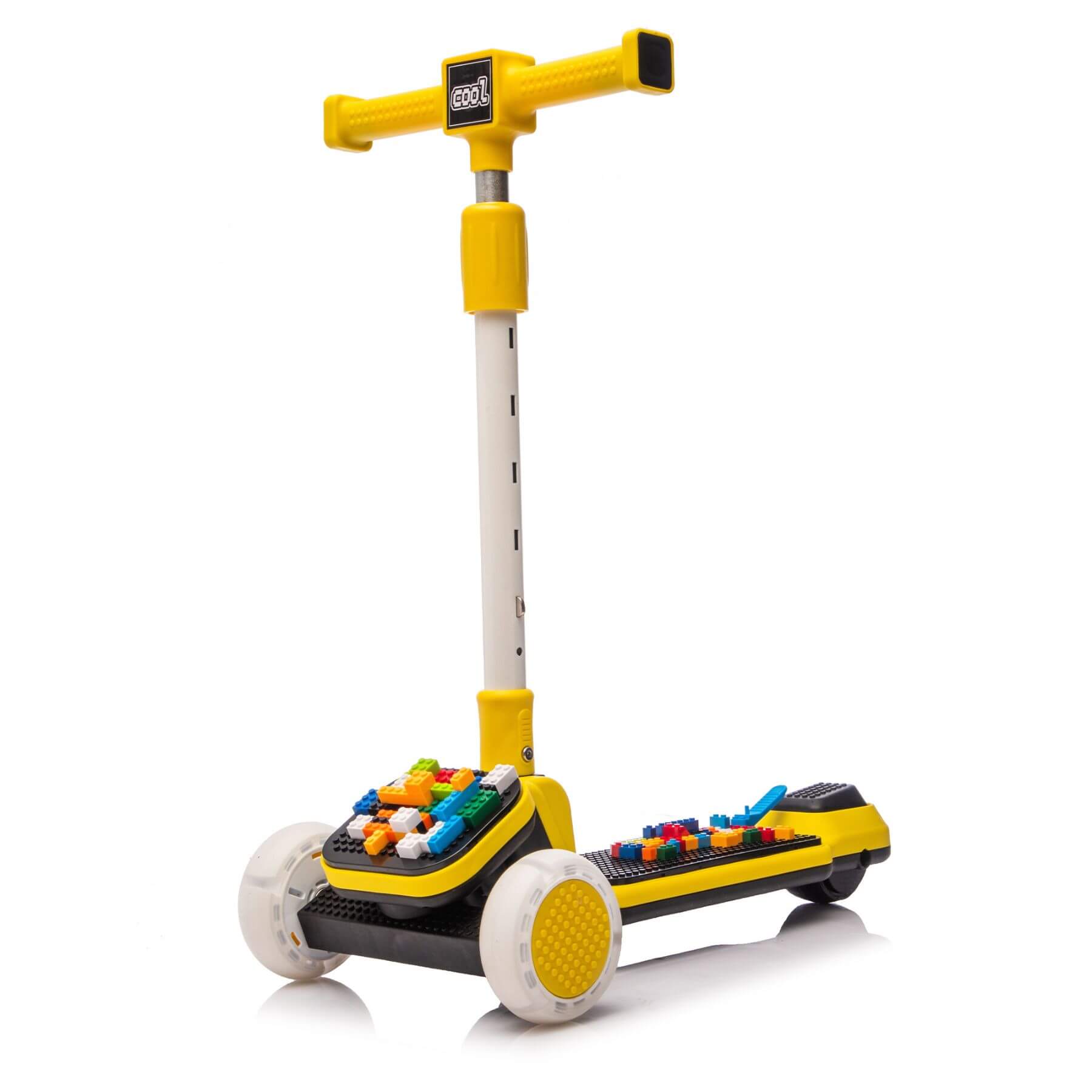Kids Ride On 3-Wheel Scooter W/Buildable Blocks - Yellow