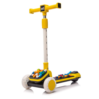 Kids Ride On 3-Wheel Scooter W/Buildable Blocks - Yellow
