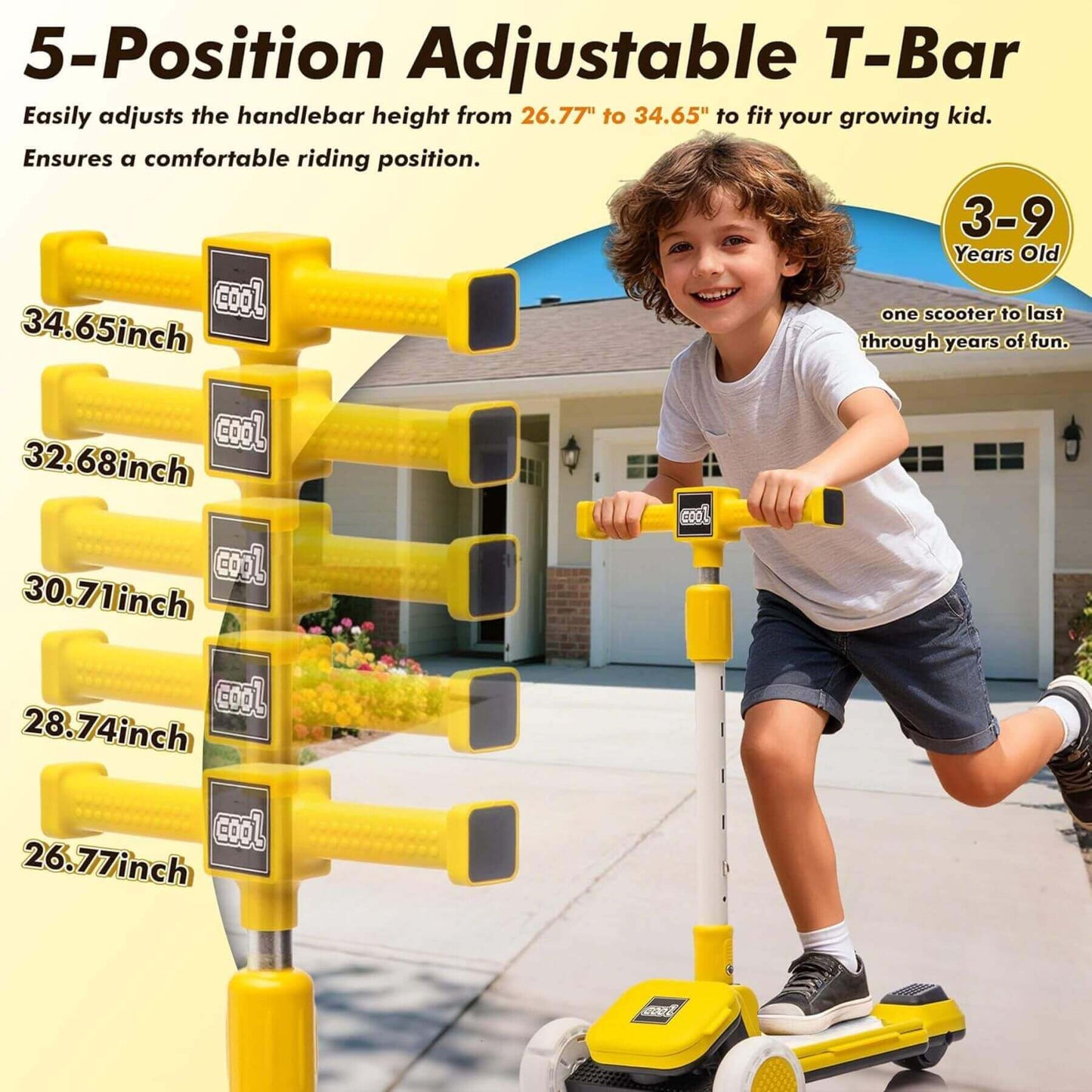 Boy playing Kids Ride On 3-Wheel Scooter W/Buildable Blocks - Yellow