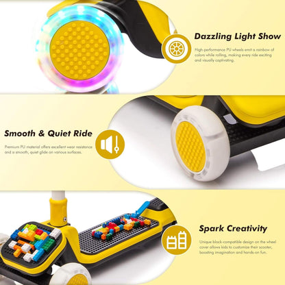 Details of Kids Ride On 3-Wheel Scooter W/Buildable Blocks - Yellow