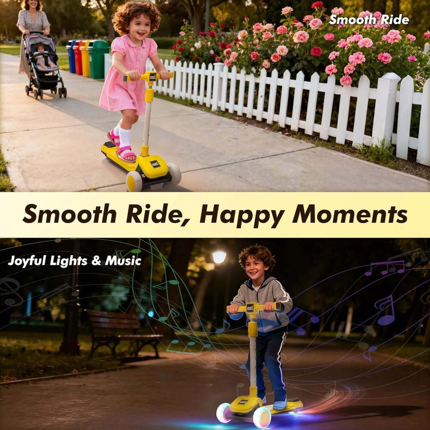 Kids playing Kids Ride On 3-Wheel Scooter W/Buildable Blocks - Yellow