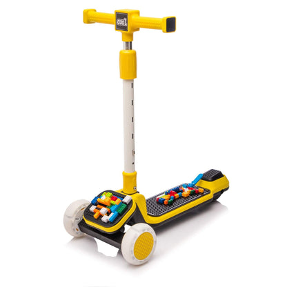 Kids Ride On 3-Wheel Scooter W/Buildable Blocks - Yellow