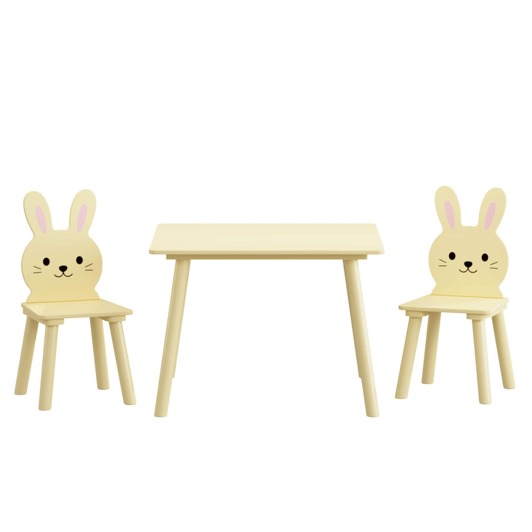 MOONRIVER Kids Table and Chair Set with 2 Bunny Chairs - Cream Yellow