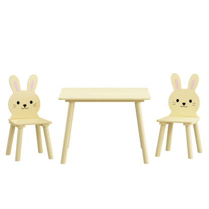 MOONRIVER Kids Table and Chair Set with 2 Bunny Chairs - Cream Yellow