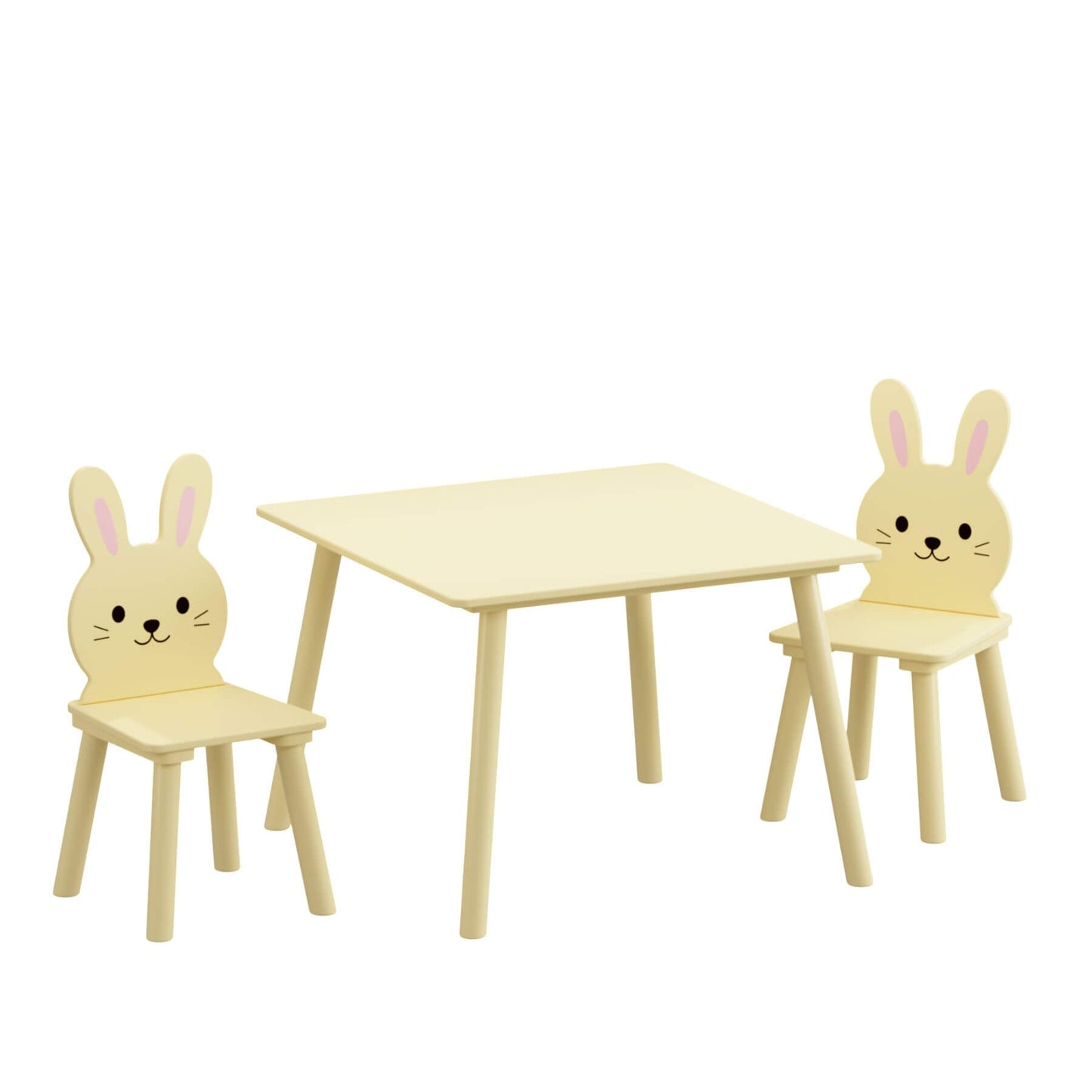 MOONRIVER Kids Table and Chair Set with 2 Bunny Chairs - Cream Yellow