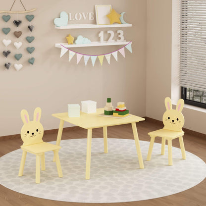 MOONRIVER Kids Table and Chair Set with 2 Bunny Chairs - Cream Yellow in a playroom setting.