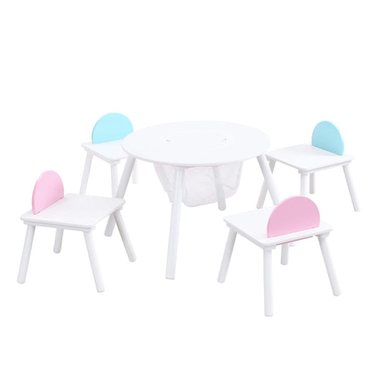 Civil HN Children's White Panel Table with 4 Chairs Set