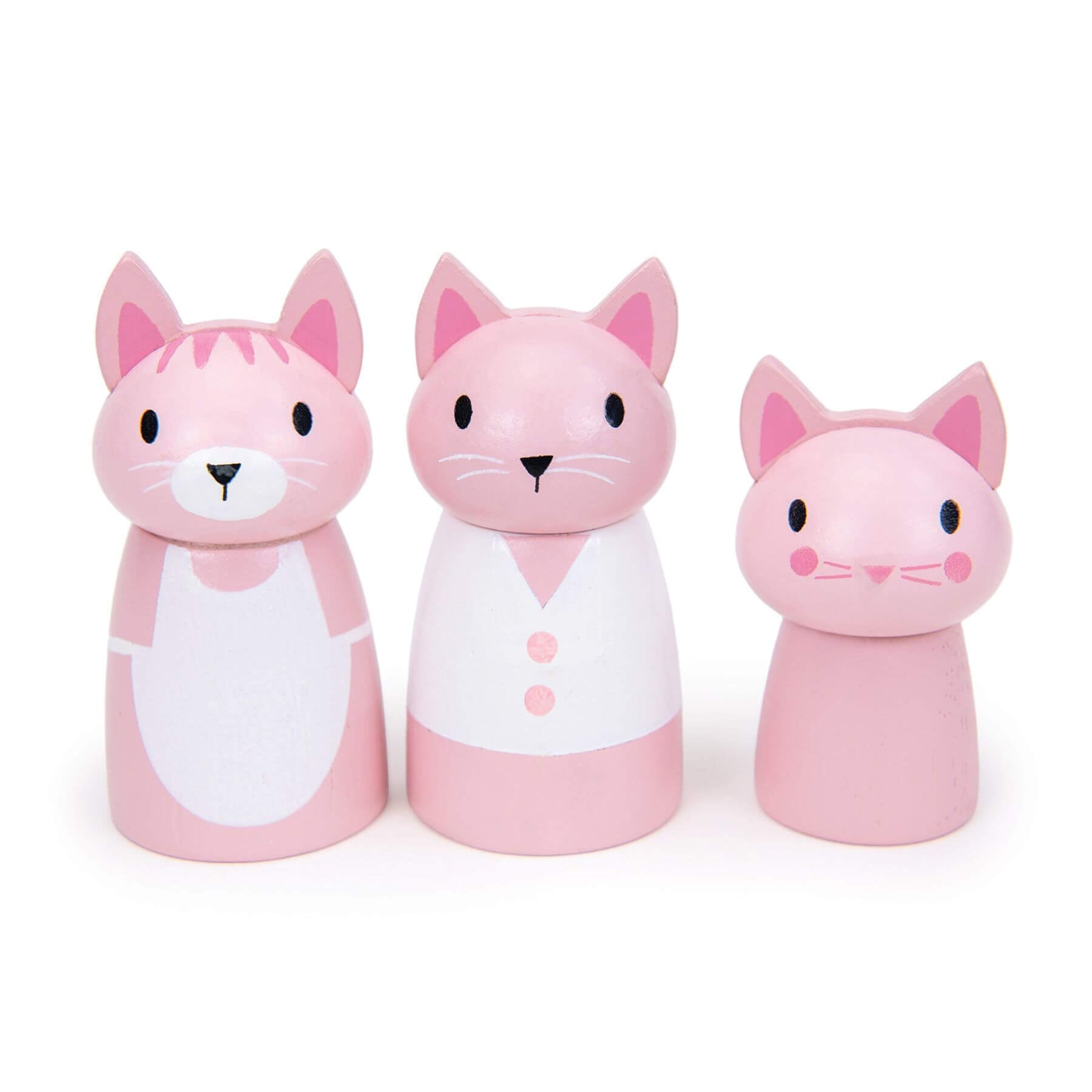 Three pink cat-shaped objects on a white background
