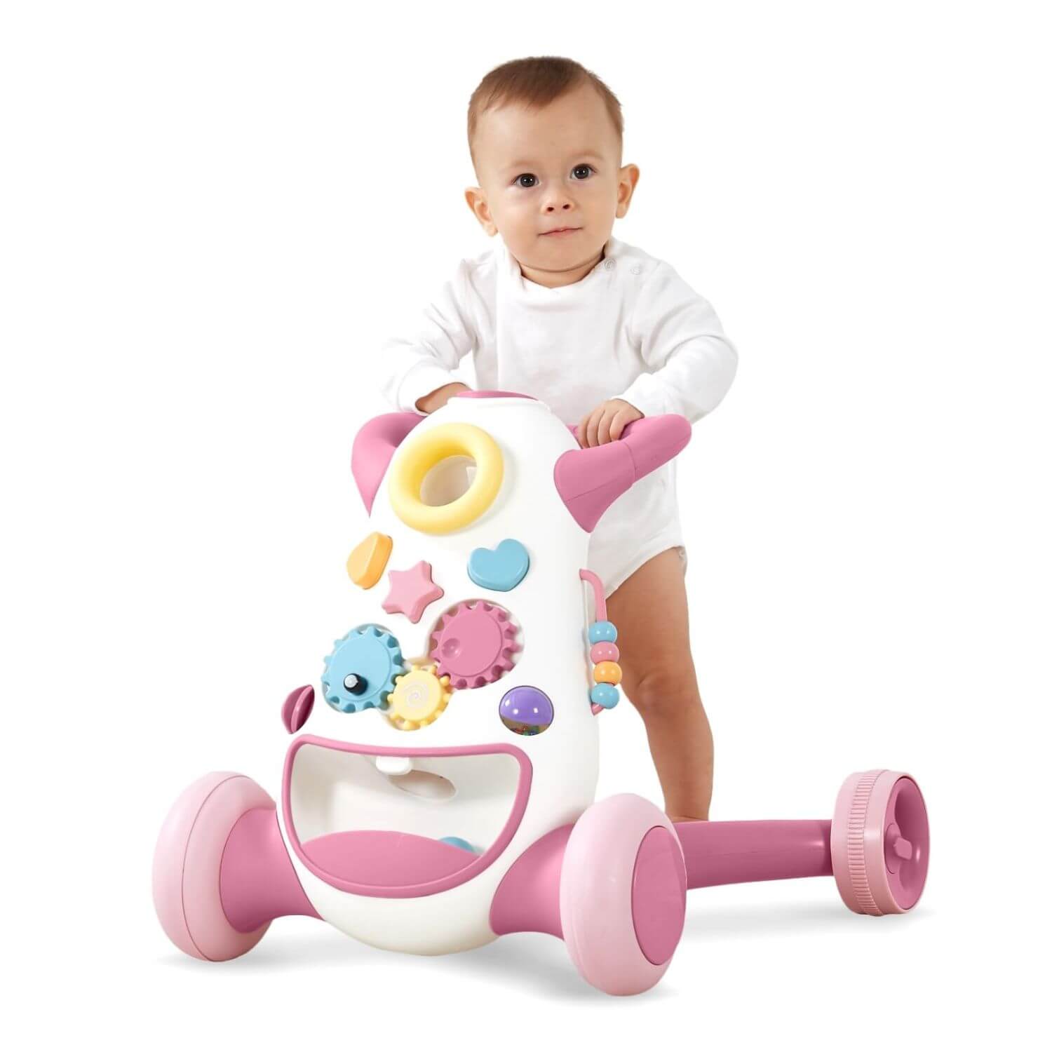 Boy Pushing KUB Baby Push Walker Toy Pink