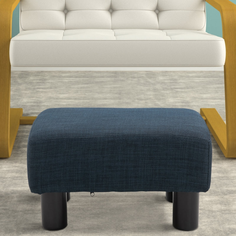 HOMCOM 16" Cube Modern Linen Fabric Pouf Footrest Ottoman - Dark Blue