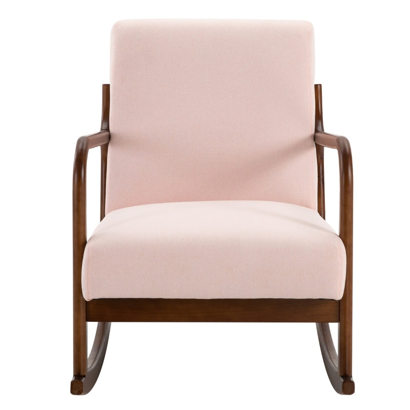 HOMCOM Upholstered Nursery Rocking Armchair | Wood Base & Linen Fabric Seat | Pink